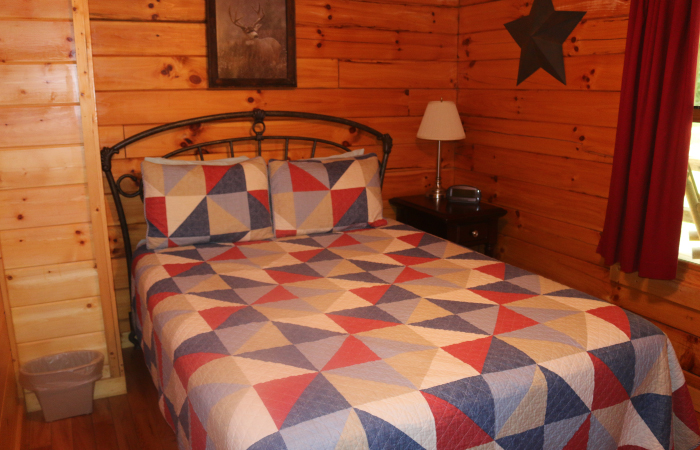 bedroom, red, white and blue triangle bedding