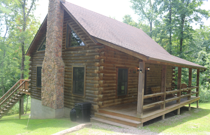 wood cabin, side view, chimney
